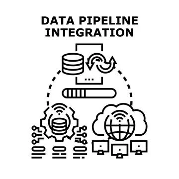 Data pipeline integration creating seamless information processing flow Stock Illustration