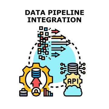 Data pipeline integration processing information technology system Stock Illustration