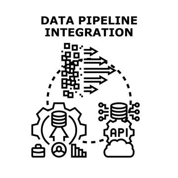 Data pipeline integration processing information technology system Stock Illustration