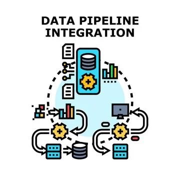 Data pipeline integration processing information flow concept Stock Illustration