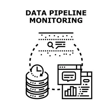 Data pipeline monitoring processing database analyzing concept Illustrazione stock