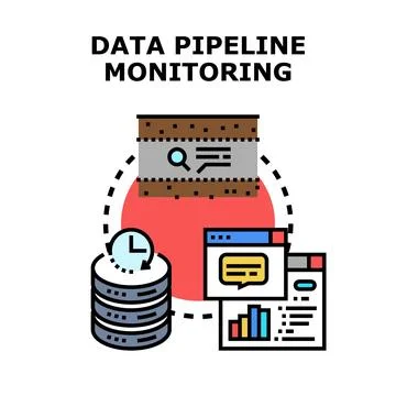 Data pipeline monitoring processing database analyzing concept Illustrazione stock
