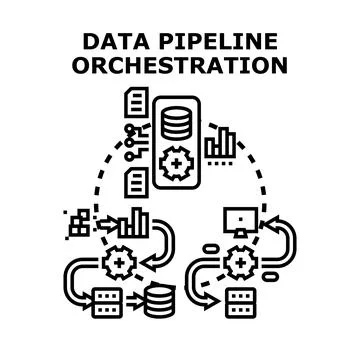 Data pipeline orchestration process controlling information flow イラスト素材