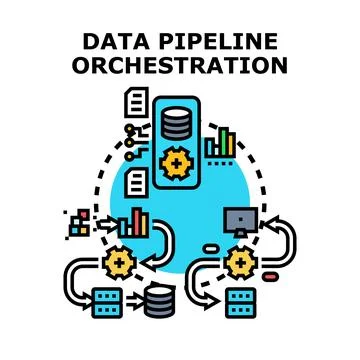 Data pipeline orchestration process controlling information flow Stock Illustration