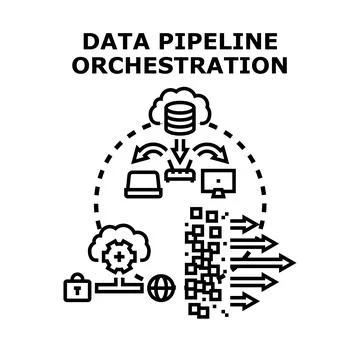 Data pipeline orchestration process transforming information flow Stock Illustration