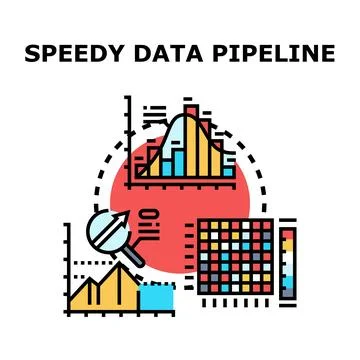 Data pipeline processing information with charts Stock Illustration