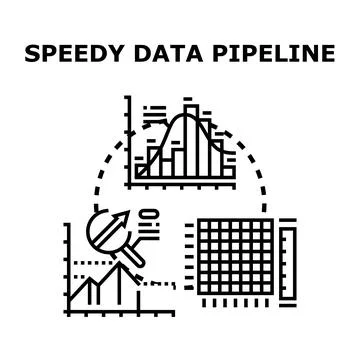 Data pipeline processing information with charts Stock Illustration