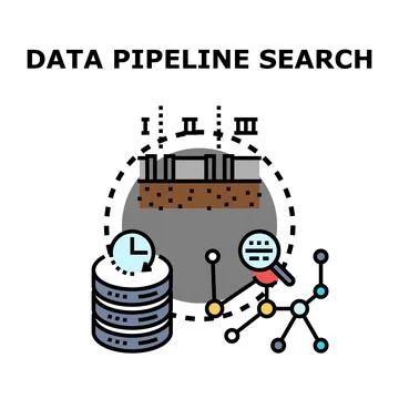 Data pipeline search process finding network information Stock Illustration