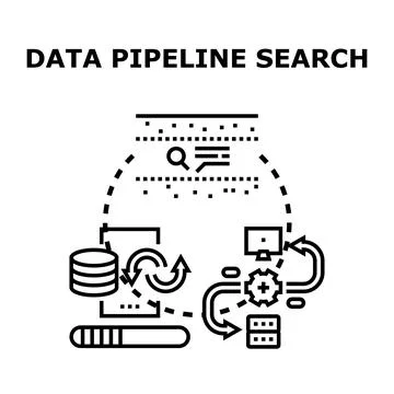 Data pipeline search processing analysis operation concept Stock Illustration