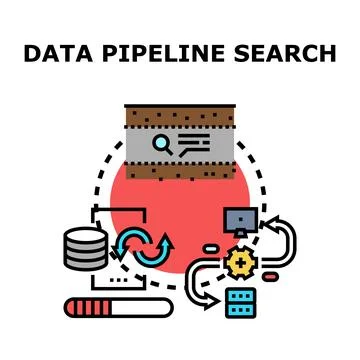Data pipeline search processing analysis operation concept Stock Illustration