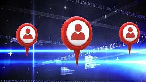 Data plane opening as red map pins drifting, scaling, rotating, brightening code Stock Footage 310971744