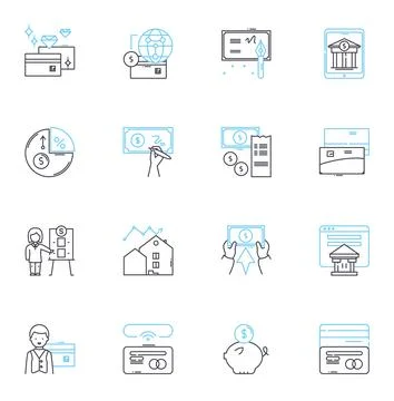 Data planning linear icons set. Strategy, Analytics, Modeling, Visualization Illustrazione stock