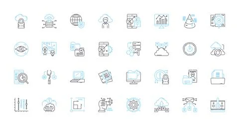 Data planning linear icons set. analysis, management, insights, visualization Stock Illustration