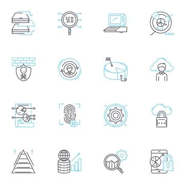 Data planning linear icons set. analysis, management, insights, visualization イラスト素材