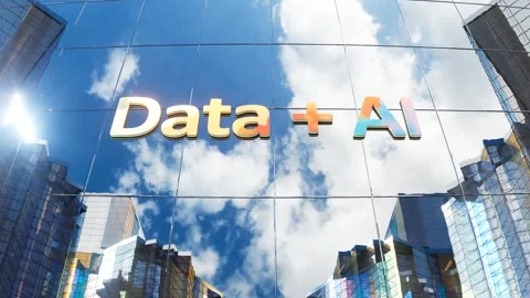 Data plus AI colorful text building exterior signage Stock Footage 324685370