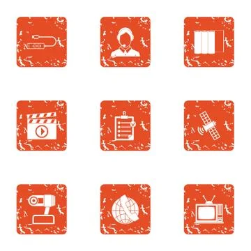 Data point icons set, grunge style Illustrazione stock