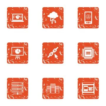 Data point icons set, grunge style Illustration