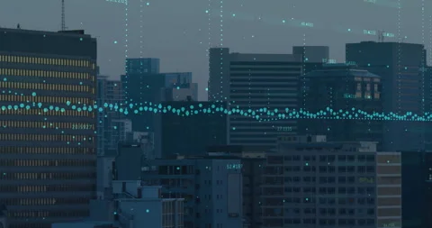 Data points and digital lines animation over cityscape with buildings Stock Footage 305432220