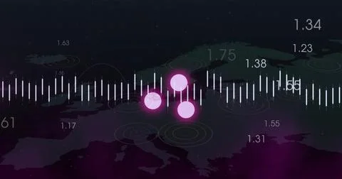 Data points and numerical values image over map of Europe Illustrazione stock