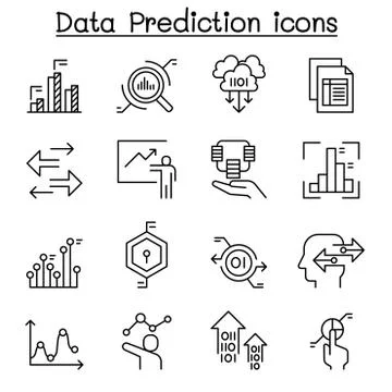 Data prediction icon set in thin line style Illustrazione stock