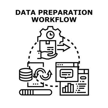 Data preparation workflow optimizing business information processing Stock Illustration