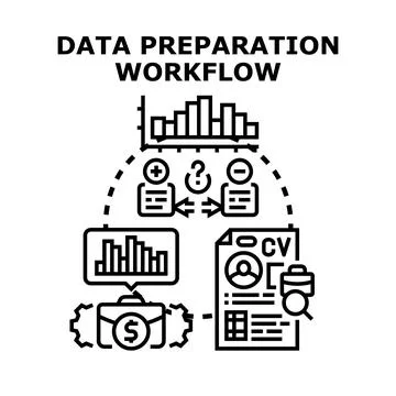Data preparation workflow processing and analyzing information イラスト素材