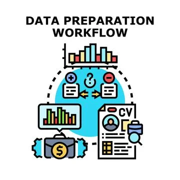 Data preparation workflow processing and analyzing information Stock Illustration