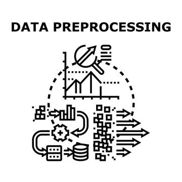 Data preprocessing transforming raw information into valuable insights Stock Illustration