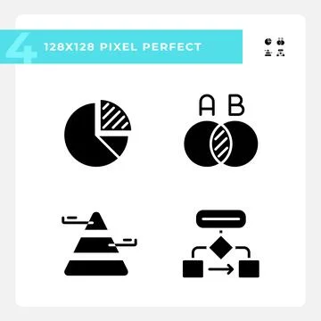 Data presentation black glyph icons set on white space Illustrazione stock