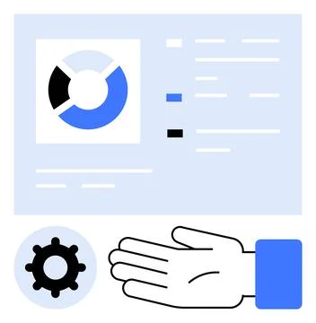 Data Presentation Concept with Hand Gesture and Gear Symbol for Business So.. Stock Illustration