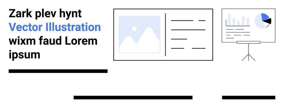 Data Presentation with Graph, Chart, Text, and Image Elements in Blue and Bla イラスト素材