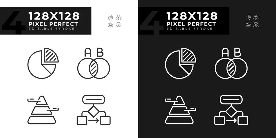 Data presentation linear icons set for dark, light mode Stock Illustration