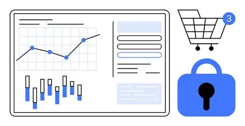 Data Presentation with Security and Online Shopping Elements Stock Illustration