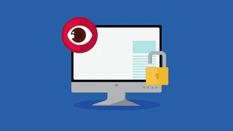 Data privacy and cyber security motion graphic showing open padlock and eye.. Stock Footage 339069177