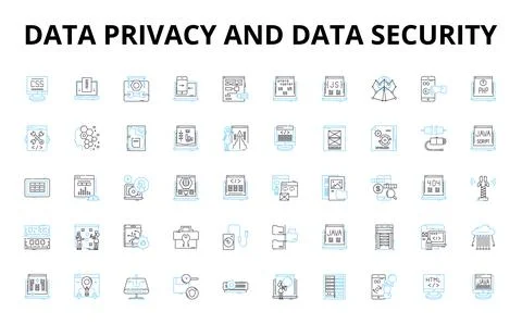 Data privacy and data security linear icons set. Encryption, Firewall, Breach Stock Illustration
