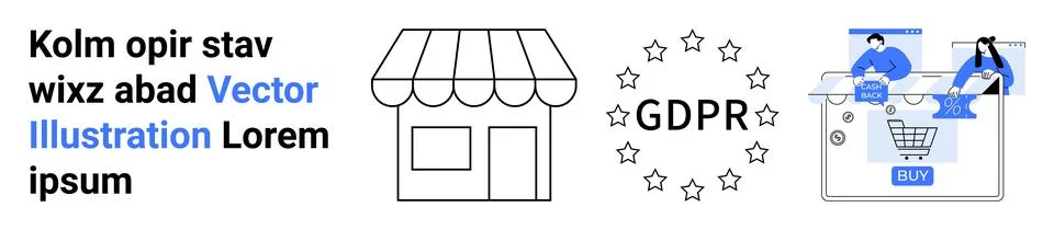 Data Privacy and GDPR Concept with Storefront and Online Shopping Elements Stock Illustration
