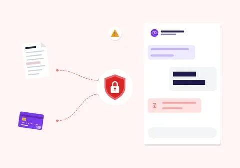 Data privacy and security flat design illustration with red shield padlock, chat Stock Illustration