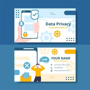 Data Privacy Card Horizontal Template Flat Cartoon Background Vector Illustra Stock Illustration