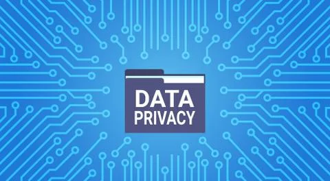 Data privacy on circuit board background protection of personal data storage Stock Illustration