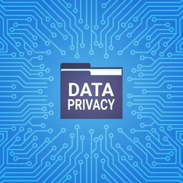 Data privacy on circuit board background protection of personal data storage Stock Illustration