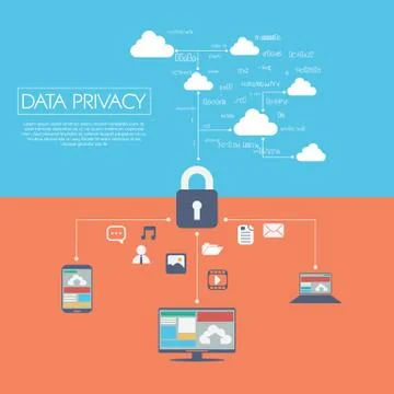 Data privacy in cloud computing technology with digital devices icons and Stock Illustration