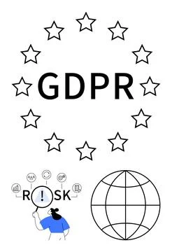 Data privacy, compliance, digital security, risk management, global regulatio Stock Illustration