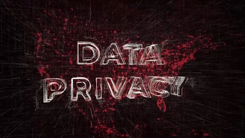 Data privacy concept text on a red United states map background- 3D Stock Footage 255544816