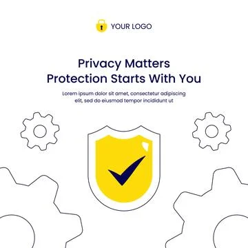 Data Privacy Cyber Security Flat Cartoon Hand Drawn Style Background Illust.. Stockillustratie