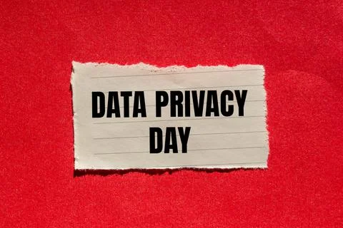 Data privacy day message written on ripped torn paper piece with red backgr.. Stock Photos