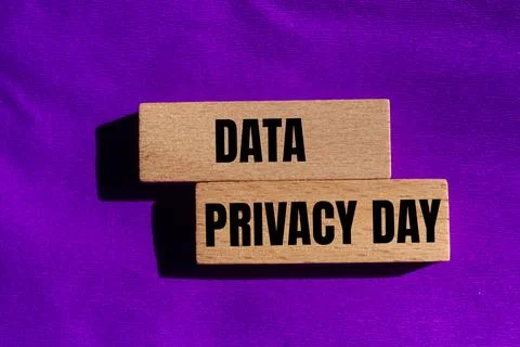 Data privacy day message written on wooden blocks with purple background. C.. Stock Photos