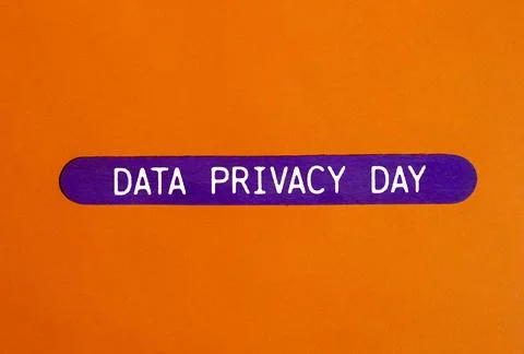 Data privacy day message written on purple wooden stick with orange backgro.. Stock Photos