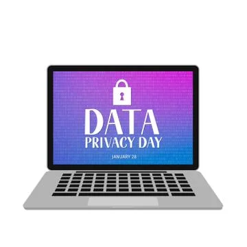 Data Privacy Day vector illustration with lettering and closed lock on screen 库存插图