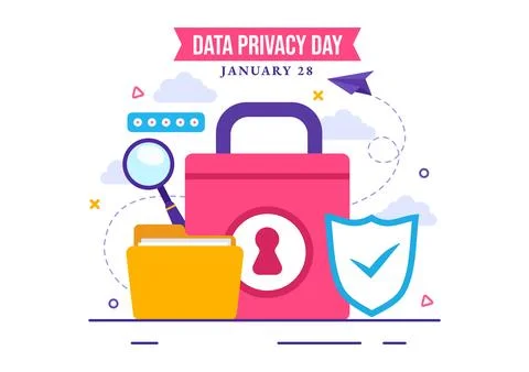 Data Privacy Day Vector Illustration on January 28 with Lock on the Screen .. Stockillustratie