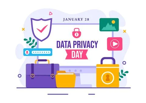 Data Privacy Day Vector Illustration on January 28 with Lock on the Screen .. Stock Illustration